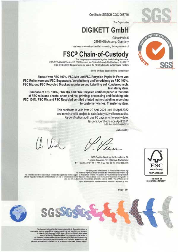 SGSCH COC 008710 für 2016